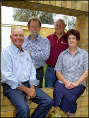 New era: (Back, left) Dudley Leitch crt and Hec Hancock crt with (front, left) Bruce and Joan Fanning. New era: (Back, left) Dudley Leitch crt and Hec Hancock crt with (front, left) Bruce and Joan Fanning.