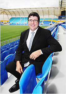 GREAT EXPECTATIONS: Gold Coast Titans managing director Michael Searle, taking time out at Skilled Park, Robina, the new home o GREAT EXPECTATIONS: Gold Coast Titans managing director Michael Searle, taking time out at Skilled Park, Robina, the new home o
