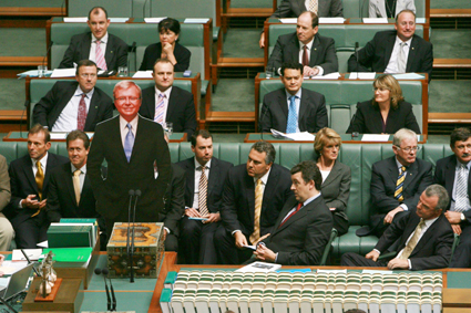 Cowper MP Luke Hartsuyker, left, beside the cut-out of Kevin Rudd. Photo: ANDREW TAYLOR, Sydney Morning Herald. Cowper MP Luke Hartsuyker, left, beside the cut-out of Kevin Rudd. Photo: ANDREW TAYLOR, Sydney Morning Herald.
