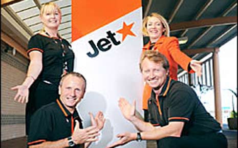 Jetstar crew Kim, Kelly, Hans and Paul are excited about the airline's new Ballina to Melbourne service. Jetstar crew Kim, Kelly, Hans and Paul are excited about the airline's new Ballina to Melbourne service.