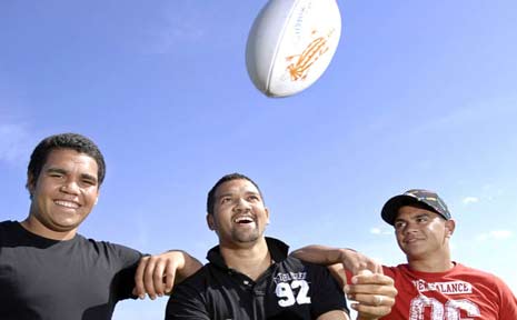 Preparing for the Aboriginal rugby league knockout carnival at Cudgen this weekend are, from left, Tyson Binge and Justin and Alister Bolt. Preparing for the Aboriginal rugby league knockout carnival at Cudgen this weekend are, from left, Tyson Binge and Justin and Alister Bolt.