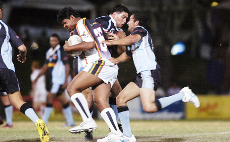 UNITED FRONT: Northern United’s Dean Edwards pushes through the Wollumbin defence at the 2007 Aboriginal rugby league knockout carnival. UNITED FRONT: Northern United’s Dean Edwards pushes through the Wollumbin defence at the 2007 Aboriginal rugby league knockout carnival.