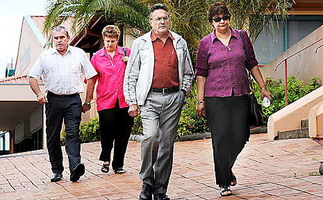 The parents of Bryce Wells, Rob and Jacky (front), and of Corey New, Mark and Ann, outside Lismore Court House. The parents of Bryce Wells, Rob and Jacky (front), and of Corey New, Mark and Ann, outside Lismore Court House.