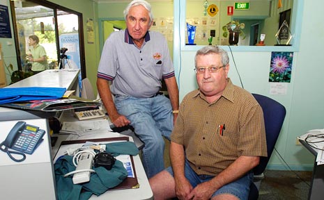 Noel Doyle and John Platt after a robbery at Windara Nursery and Tea Rooms in Casino. Noel Doyle and John Platt after a robbery at Windara Nursery and Tea Rooms in Casino.