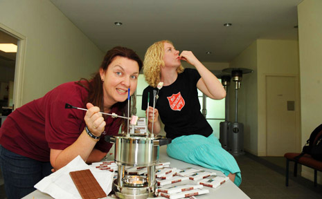 Fairtrade organiser Nerida Elsey (left) and Fairtrade activist Amy McPherson with a fondu, chocolate and sweet delights in preparatoin for the Chocolate Fondu party on Sunday 30th November at the Goonellabah Salvation Army Citadel. Fairtrade organiser Nerida Elsey (left) and Fairtrade activist Amy McPherson with a fondu, chocolate and sweet delights in preparatoin for the Chocolate Fondu party on Sunday 30th November at the Goonellabah Salvation Army Citadel.