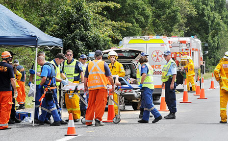 A teenager with suspected spinal injuries was one of seven people hurt in a three-car crash on the Pacific Highway near Woodburn yesterday. A teenager with suspected spinal injuries was one of seven people hurt in a three-car crash on the Pacific Highway near Woodburn yesterday.