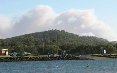 The fire at Evans Head yesterday. The fire at Evans Head yesterday.