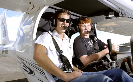Northern Rivers Aero Club instructor and commercial pilot Phil Heal (left) with 17-year-old trainee pilot Mitch Baker, of Casino. Northern Rivers Aero Club instructor and commercial pilot Phil Heal (left) with 17-year-old trainee pilot Mitch Baker, of Casino.