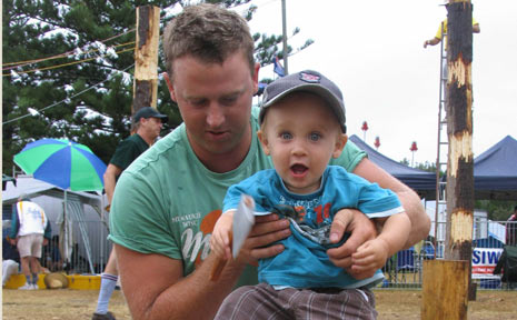 A chip off the old block – Koby Meyer shows it’s never too early to start practising to be like dad Mick. A chip off the old block – Koby Meyer shows it’s never too early to start practising to be like dad Mick.
