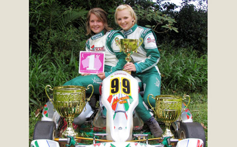 Go kart girls Abbey (left) and Nichola Kellie, big winners in the recent Combined Districts Kart Club Ladies Event, which also raised $20,000 for breast cancer research Go kart girls Abbey (left) and Nichola Kellie, big winners in the recent Combined Districts Kart Club Ladies Event, which also raised $20,000 for breast cancer research