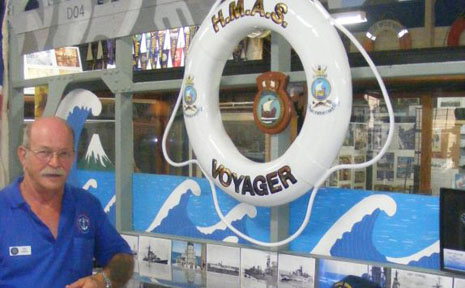 SHIP DISPLAY: Curator of the Ballina Naval and Maritime Museum, Ron Creber, with a display on HMAS Voyager set up for a reunion in Ballina this weekend. SHIP DISPLAY: Curator of the Ballina Naval and Maritime Museum, Ron Creber, with a display on HMAS Voyager set up for a reunion in Ballina this weekend.