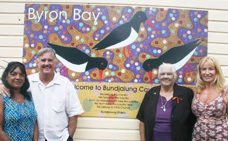 At the unveiling of the new ‘Welcome to Country’ sign are (from left) Arakwal spokesperson Yvonne Stewart, Byron United president Ed Ahern, Arakwal elder Linda Vidler and Byron United vice-president Sevegne Newton. At the unveiling of the new ‘Welcome to Country’ sign are (from left) Arakwal spokesperson Yvonne Stewart, Byron United president Ed Ahern, Arakwal elder Linda Vidler and Byron United vice-president Sevegne Newton.