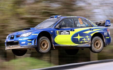 Chris Atkinson flies his Subaru Impreza WRC racer at the 2007 Rally New Zealand Chris Atkinson flies his Subaru Impreza WRC racer at the 2007 Rally New Zealand