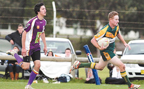 Cudgen halfback Chis Moase leaves a Grafton defencer in his wake on the way to the try line during yesterday's match at Kingscliff. Cudgen halfback Chis Moase leaves a Grafton defencer in his wake on the way to the try line during yesterday's match at Kingscliff.