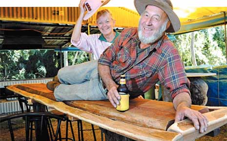 Jill Perry and Alf Loveday break in Alf's new Muster bar. Jill Perry and Alf Loveday break in Alf's new Muster bar.