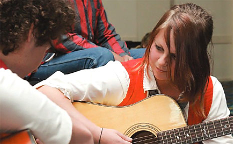 Matt Walters from Gladstone and Jaimee Cox from Winfield play along to their newly-created song during the song the Song Trails workshop, at the Bundaberg Civic Centre yesterday. Matt Walters from Gladstone and Jaimee Cox from Winfield play along to their newly-created song during the song the Song Trails workshop, at the Bundaberg Civic Centre yesterday.