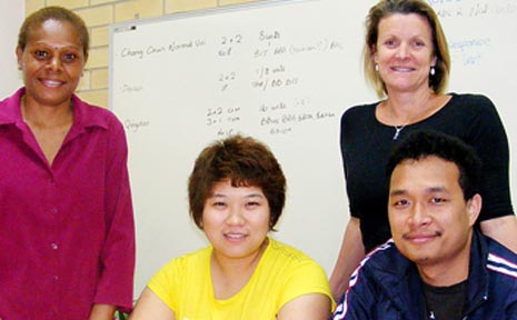 SEMESTER DOUBTS: SCU international students (front, from left) Leimon Kalomor, Jai Shao and Kyasingmong Marma discuss their concerns about the reduced semesters with Jo Asquith (rear), director of the university’s International Office. SEMESTER DOUBTS: SCU international students (front, from left) Leimon Kalomor, Jai Shao and Kyasingmong Marma discuss their concerns about the reduced semesters with Jo Asquith (rear), director of the university’s International Office.