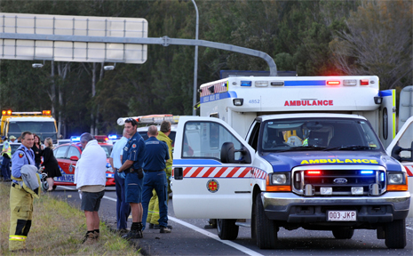 Scene of the double fatal accident on the 'on ramp' to the East/West section of the Sunshine Motorway. Scene of the double fatal accident on the 'on ramp' to the East/West section of the Sunshine Motorway.