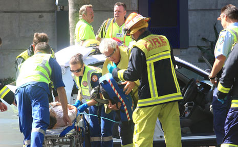 A WOMAN was taken to hospital following this crash on Brett Street. A WOMAN was taken to hospital following this crash on Brett Street.