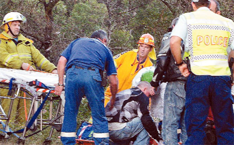 Emergency crews had to winch a mother and her daughter to safety after their motorised tricycle went of a cliff yesterday. Emergency crews had to winch a mother and her daughter to safety after their motorised tricycle went of a cliff yesterday.