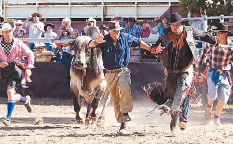 Paul Hogan and Shane Jacobsen in a scene from the film Charlie and Boots. This scene was filmed in Emerald. Paul Hogan and Shane Jacobsen in a scene from the film Charlie and Boots. This scene was filmed in Emerald.