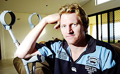 SOLDIERING ON: Ballina rugby forward Josh Piercy, who will be on crutches for six weeks after fracturing his hip in the opening minute of a game against Lennox Head this month. SOLDIERING ON: Ballina rugby forward Josh Piercy, who will be on crutches for six weeks after fracturing his hip in the opening minute of a game against Lennox Head this month.