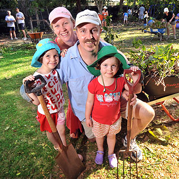 Hannah, Bev, Patrick and Lily Woods are touched by the efforts of the backyard blitz team. Photo: Warren Lynam Hannah, Bev, Patrick and Lily Woods are touched by the efforts of the backyard blitz team. Photo: Warren Lynam