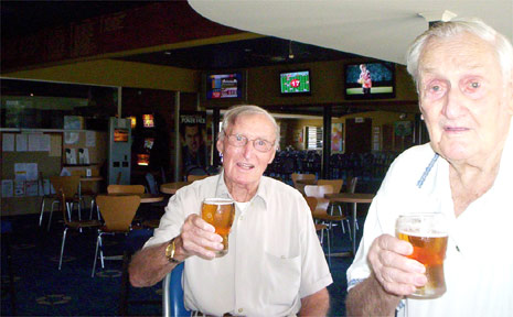 Tom Geoghegan (left) and Tom Edwards enjoy a beer or two at the Byron Bay Bowling Club. Tom Geoghegan (left) and Tom Edwards enjoy a beer or two at the Byron Bay Bowling Club.