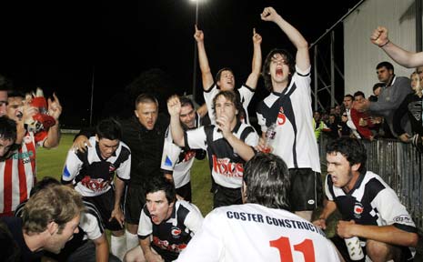 SWEET VICTORY: Richmond Rovers players celebrate their premier league soccer grand final win last year. Will they be doing the same thing tonight? SWEET VICTORY: Richmond Rovers players celebrate their premier league soccer grand final win last year. Will they be doing the same thing tonight?