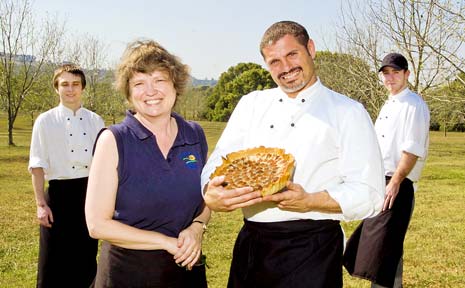 In the pecan orchard are Eltham Valley Pantry first-year apprentice Brock Steele (left), manager and owner Julie Rhodes, head chef Ishmail Ishmail and second-year apprentice Nathaniel Griffiths. In the pecan orchard are Eltham Valley Pantry first-year apprentice Brock Steele (left), manager and owner Julie Rhodes, head chef Ishmail Ishmail and second-year apprentice Nathaniel Griffiths.