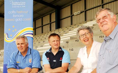 BRAINS TRUST: Pictured at Crozier Field in Lismore yesterday discussing the Super 14 trial are (from left) NSW Country Rugby director Terry Woodward, NSW Waratahs manager Chris Webb, Lismore Mayor Jenny Dowell and trial co-ordinator Howard Atkinson. BRAINS TRUST: Pictured at Crozier Field in Lismore yesterday discussing the Super 14 trial are (from left) NSW Country Rugby director Terry Woodward, NSW Waratahs manager Chris Webb, Lismore Mayor Jenny Dowell and trial co-ordinator Howard Atkinson.