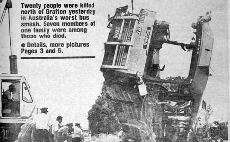 The front page of The Northern Star 20 years ago tomorrow shows the sheer horror of the Cowper bus crash, which killed 21 people and injured 22 other passengers. The front page of The Northern Star 20 years ago tomorrow shows the sheer horror of the Cowper bus crash, which killed 21 people and injured 22 other passengers.