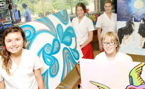 Year 10 art students (from left) Billie Star, Jocelyn Savage, Tori Flitton and Caitlin Miller with some of their works which will go on sale at the school's myARTshow night next week. Year 10 art students (from left) Billie Star, Jocelyn Savage, Tori Flitton and Caitlin Miller with some of their works which will go on sale at the school's myARTshow night next week.