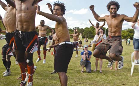 CALL TO ACTION: Uprising Beach Resort players perform the Cibi (Fijian war dance) before the Byron Bay Sevens final. It didn’t help. The defending champions lost to the SCU X-Rats 38-21. CALL TO ACTION: Uprising Beach Resort players perform the Cibi (Fijian war dance) before the Byron Bay Sevens final. It didn’t help. The defending champions lost to the SCU X-Rats 38-21.