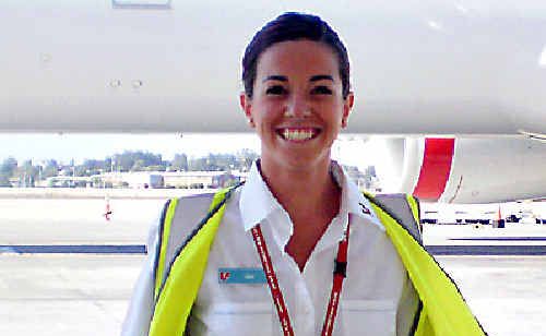 GINA Dowdle is thrilled with her job as an intern for V Australia at LA International Airport. GINA Dowdle is thrilled with her job as an intern for V Australia at LA International Airport.