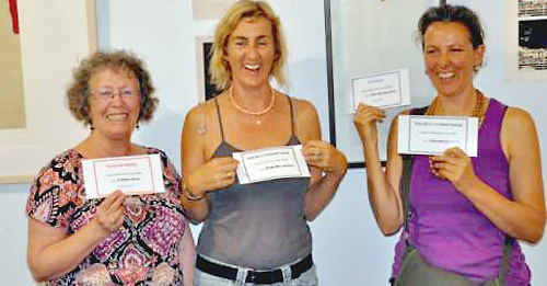 TAFE Print Award prize winners (l-r) Suzanne Monin (second prize), Melinda Blair Paterson (highly commended) and Lynda Robynne Booth (first prize) look pretty chuffed at having won awards. TAFE Print Award prize winners (l-r) Suzanne Monin (second prize), Melinda Blair Paterson (highly commended) and Lynda Robynne Booth (first prize) look pretty chuffed at having won awards.
