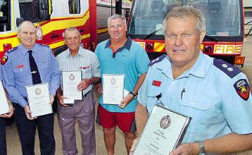 Receiving awards are Greg Walters, Bevin Warren (retired), Mark Sealey (on behalf of his dad Paul) and Alan Saxby. Graham Wex also received an award. Receiving awards are Greg Walters, Bevin Warren (retired), Mark Sealey (on behalf of his dad Paul) and Alan Saxby. Graham Wex also received an award.