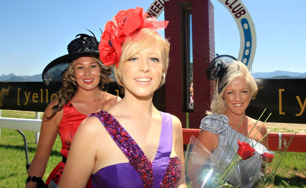 Fashions of the Field winner Briony O'Keefe in red and purple with 2nd place in red Amy Knight and 3rd place on the right Julie McMahon. Fashions of the Field winner Briony O'Keefe in red and purple with 2nd place in red Amy Knight and 3rd place on the right Julie McMahon.