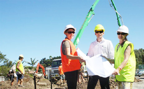 Zoe Webster from Byron Intervention Services (left), Brant Wood, manager of Woollam Constructions, and Cr Jan Barham on site. Zoe Webster from Byron Intervention Services (left), Brant Wood, manager of Woollam Constructions, and Cr Jan Barham on site.