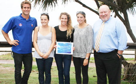 At the presentation at the Byron Bay Surf Club on Monday are (from left) Zane Holmes, Tahnee Fleming, Jeda Greenlaw and Jade Nelson-Chapman from the Byron Bay Surf Club and Michael Sharpe from Telstra. At the presentation at the Byron Bay Surf Club on Monday are (from left) Zane Holmes, Tahnee Fleming, Jeda Greenlaw and Jade Nelson-Chapman from the Byron Bay Surf Club and Michael Sharpe from Telstra.