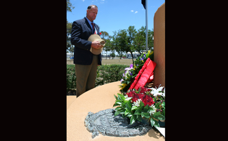 LEST WE FORGET: Bilolea RSL sub-branch president Rod SHarpe at the Remembrancer Day Service in Bilolea on Wedensday. LEST WE FORGET: Bilolea RSL sub-branch president Rod SHarpe at the Remembrancer Day Service in Bilolea on Wedensday.