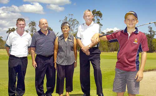 Hervey Bay Golf Club officials Peter Cherrett (from left), Geoff Skerritt, Ruth Bartolozzi and Brian Carrigan with Connor Reeves. Hervey Bay Golf Club officials Peter Cherrett (from left), Geoff Skerritt, Ruth Bartolozzi and Brian Carrigan with Connor Reeves.