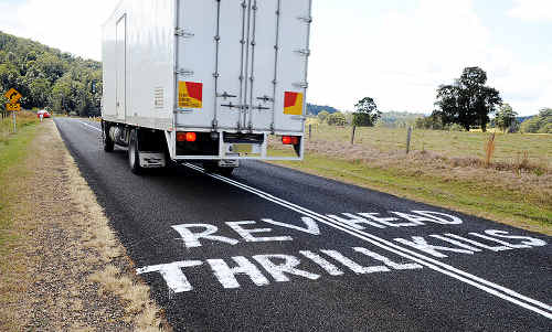 The graffiti protesting against the Repco Rally that appeared on the Kyogle - Murwillumbah Road, south of Uki, during the event in September. The graffiti protesting against the Repco Rally that appeared on the Kyogle - Murwillumbah Road, south of Uki, during the event in September.