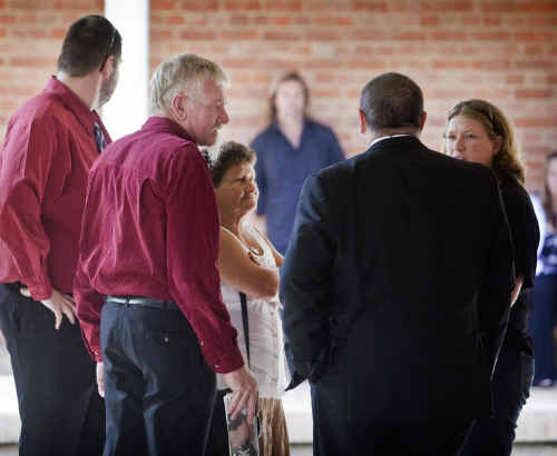 MEMBERS of the Stace family talk with Detective Tony King outside Grafton court during the coronial inquest into the death of Lee Ellen Stace. MEMBERS of the Stace family talk with Detective Tony King outside Grafton court during the coronial inquest into the death of Lee Ellen Stace.