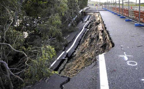 ROAD damage to the highway. ROAD damage to the highway.