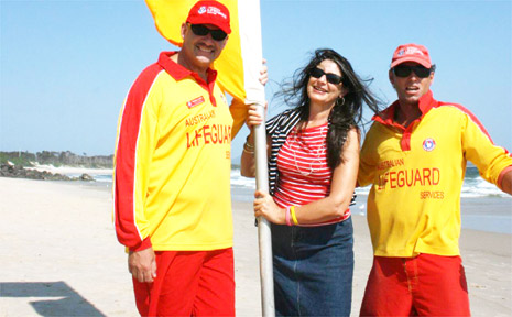 Mayor Cr Jan Barham at Main Beach on Monday morning with NSW Chief Lifeguard Stephen Leahy and lifeguard Saul Duran. Mayor Cr Jan Barham at Main Beach on Monday morning with NSW Chief Lifeguard Stephen Leahy and lifeguard Saul Duran.
