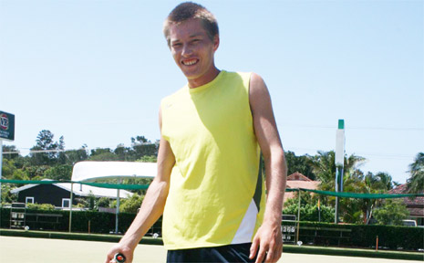 Tennis coach Stephen Gort practises for a fundraising exhibition match at the Byron Bay Bowling Club on Sunday. Tennis coach Stephen Gort practises for a fundraising exhibition match at the Byron Bay Bowling Club on Sunday.