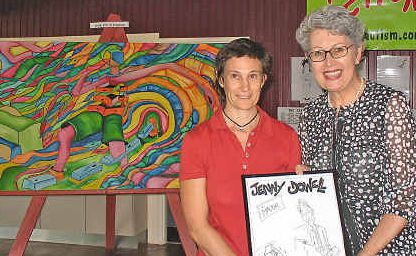 Launching Art 4 Autism on Tuesday were creator Lisa Simone and Mayor Jenny Dowell with a cartoon Lisa drew for Jenny. Launching Art 4 Autism on Tuesday were creator Lisa Simone and Mayor Jenny Dowell with a cartoon Lisa drew for Jenny.