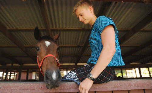 John Shelton’s gelding Handsome Dane, with track work rider Anthony Allen, starts from barrier one at Grafton tomorrow. John Shelton’s gelding Handsome Dane, with track work rider Anthony Allen, starts from barrier one at Grafton tomorrow.