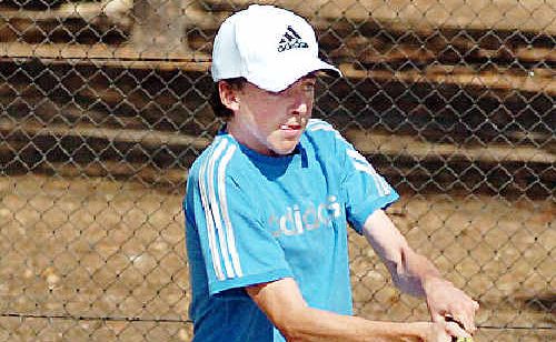 Padraic O’Connell in action on his way to winning a Maryborough and District Junior Tennis Association title. Padraic O’Connell in action on his way to winning a Maryborough and District Junior Tennis Association title.